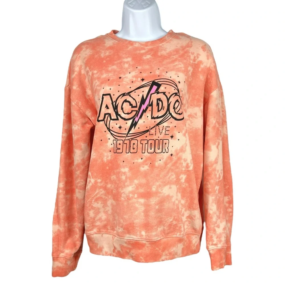 AC/DC Unisex Kids XXL Summer Peach Tie-Dye‎ Graphic Crewneck Pullover Sweatshirt